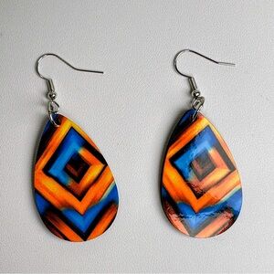 Geometric Orange and Blue Earrings